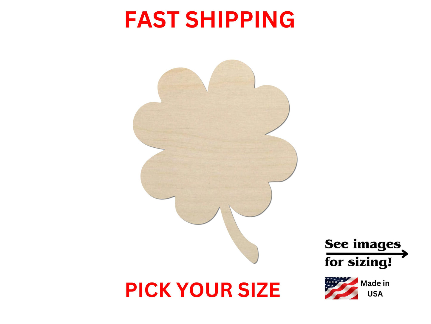 a wooden cutout of a flower with the text fast shipping