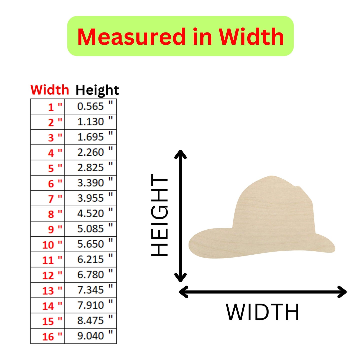 the height of a wooden hat with measurements