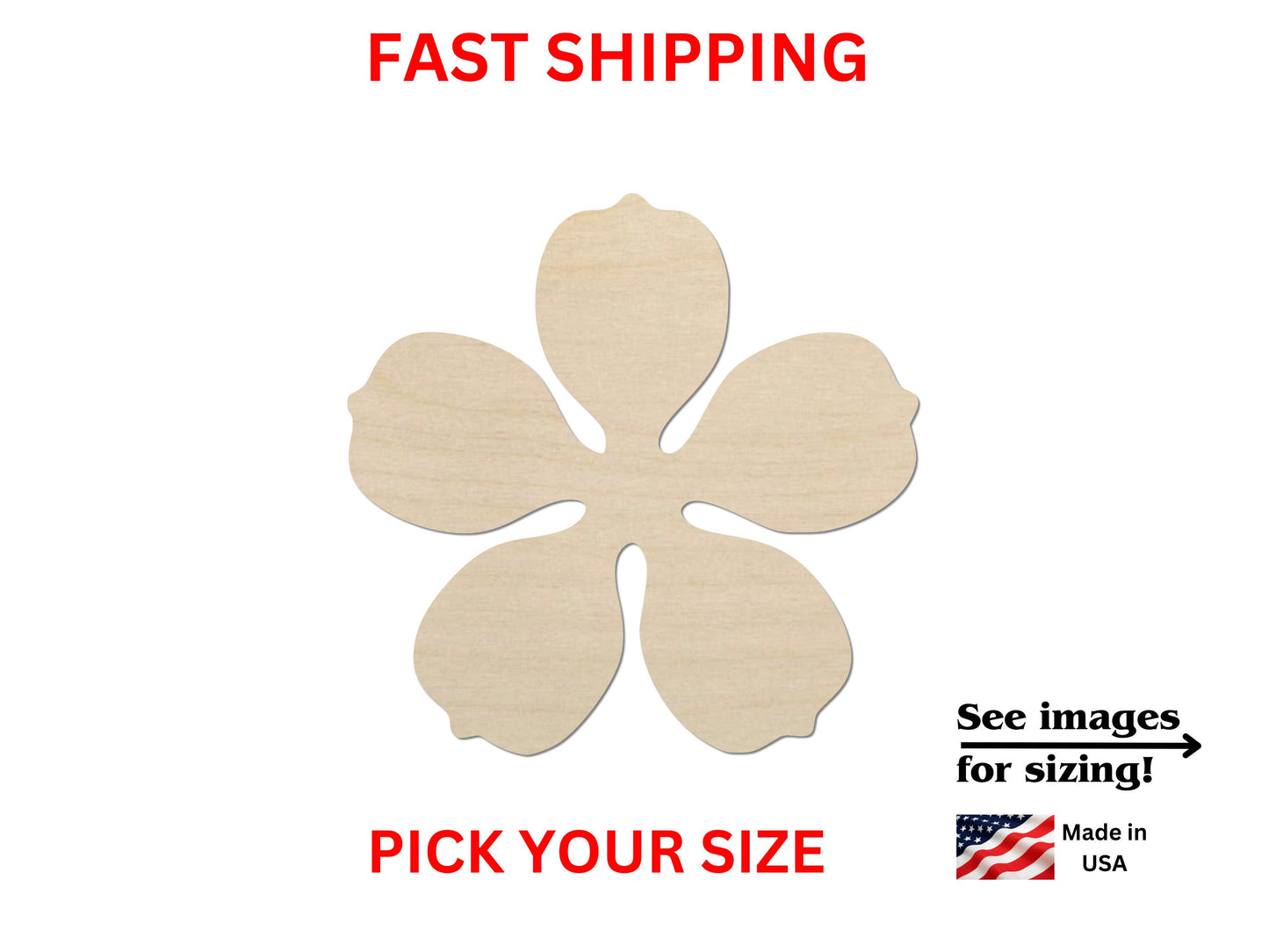 Unfinished Wooden Flower Shape | Unfinished Wooden Flower Spring Cutout | Craft Supplies | Laser Cut | Bulk Flower Blank