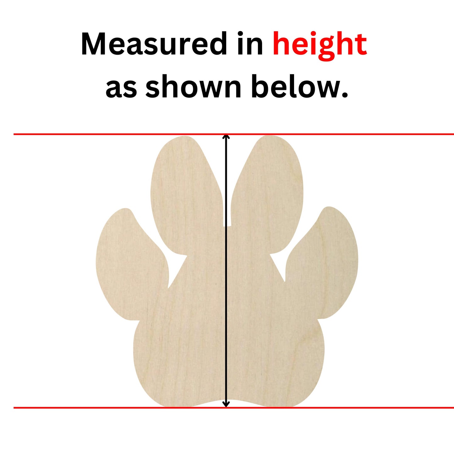 a wooden cutout of a dog's paw with measurements