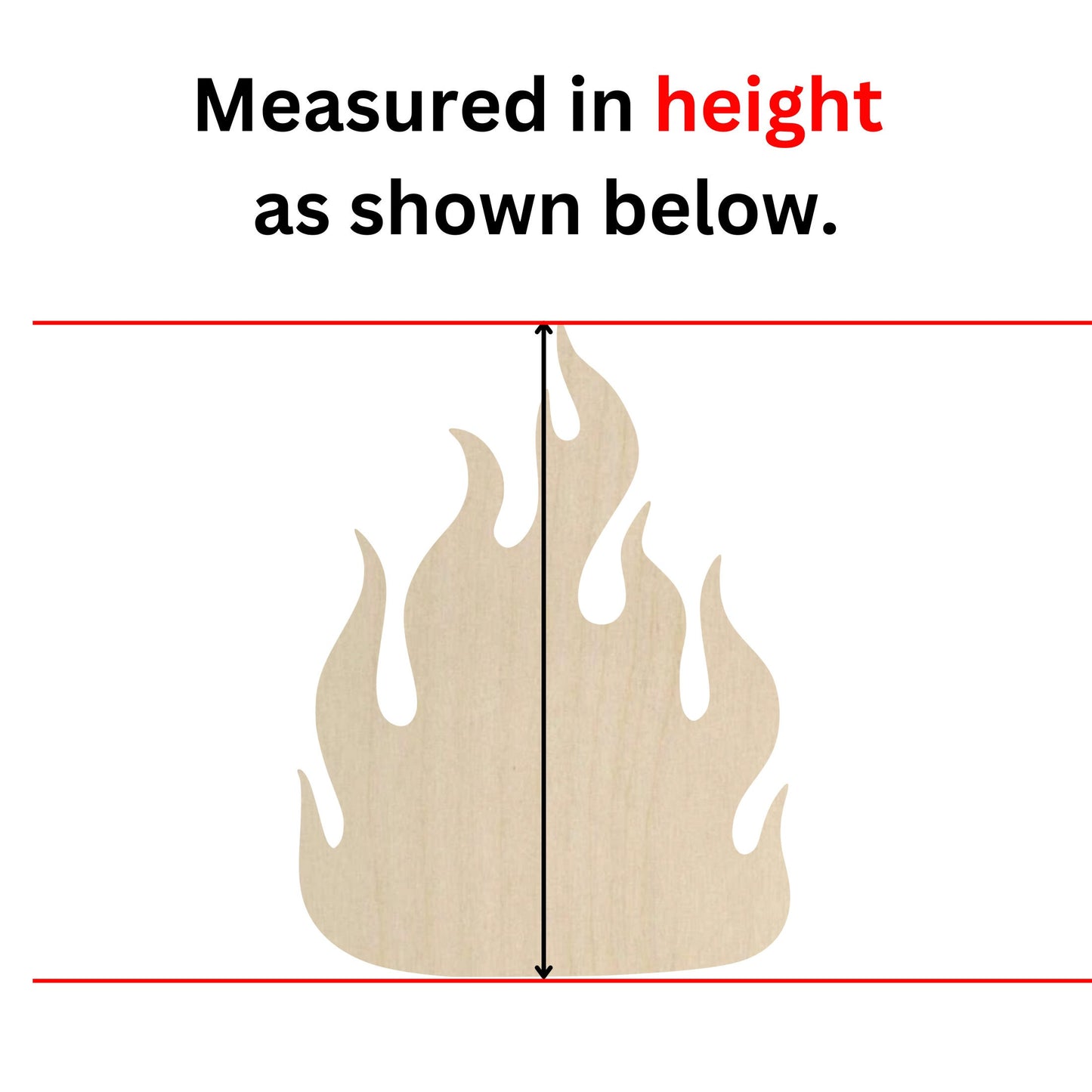 a picture of a fire with a measure in height as shown below