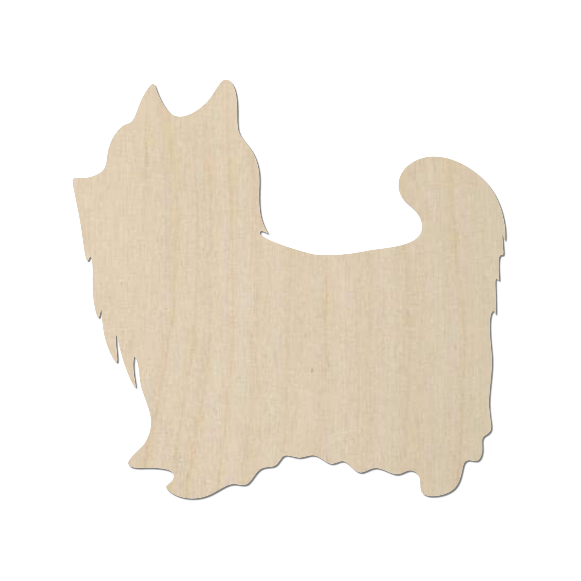 a wooden cutout of a dog on a white background