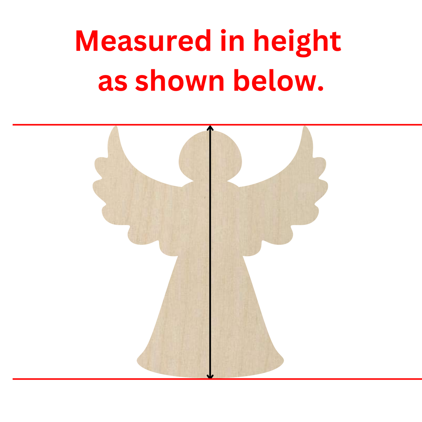 a wooden cutout of an angel with measurements