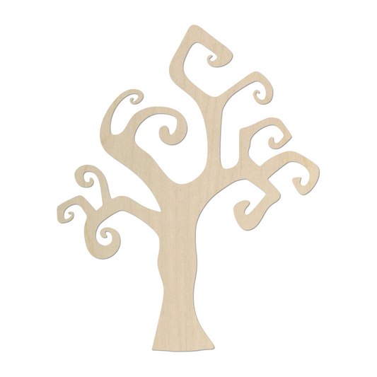 a wooden cutout of a tree on a white background