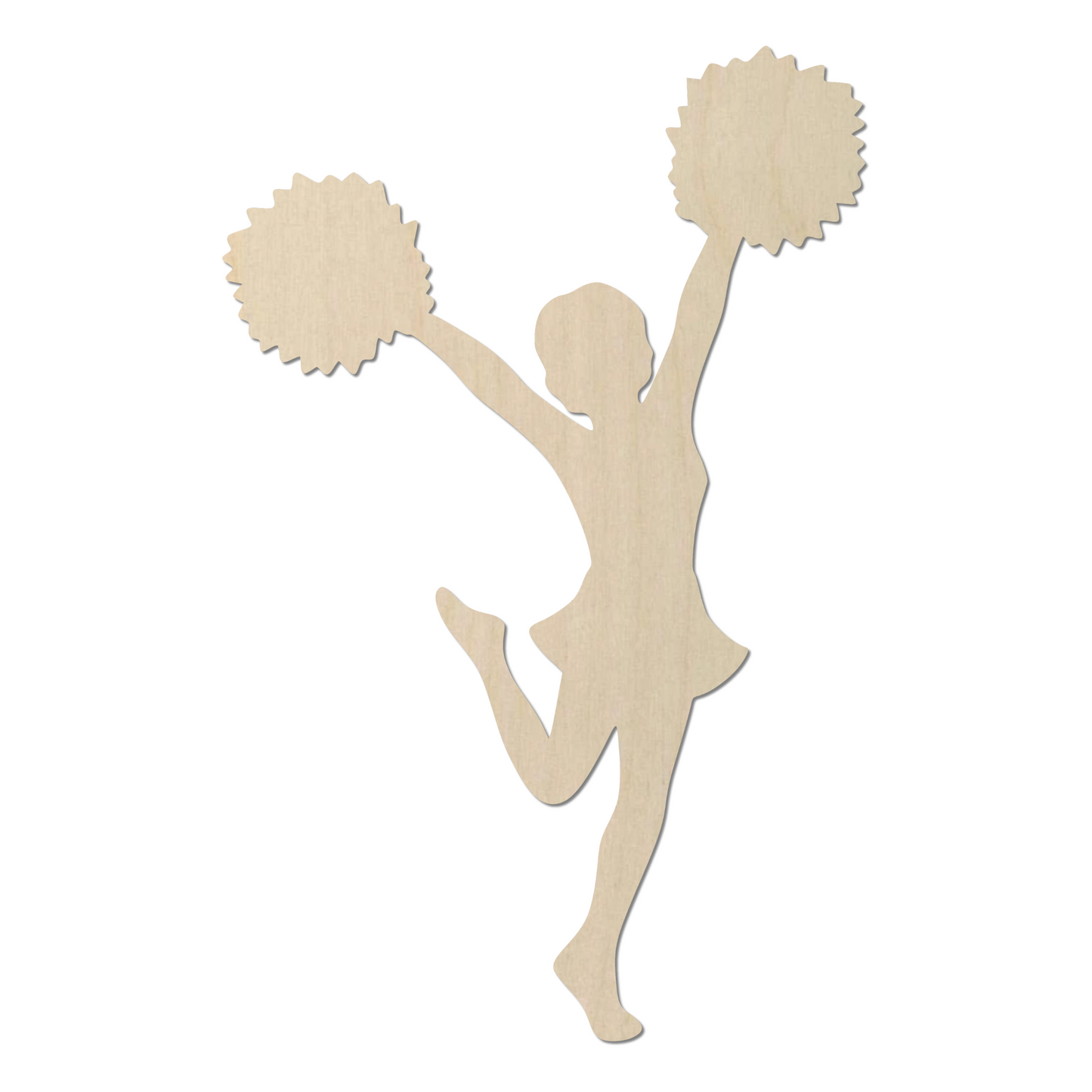 a wooden cutout of a cheerleader holding a pom - pom