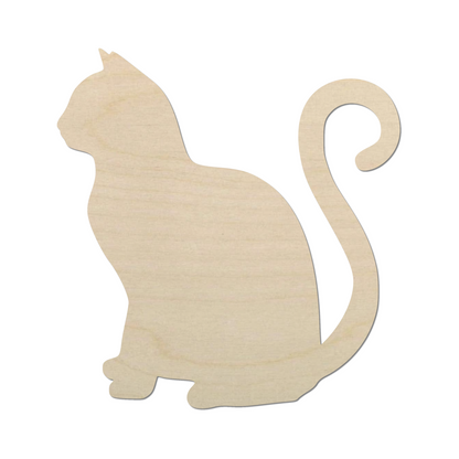 a wooden cutout of a cat on a white background