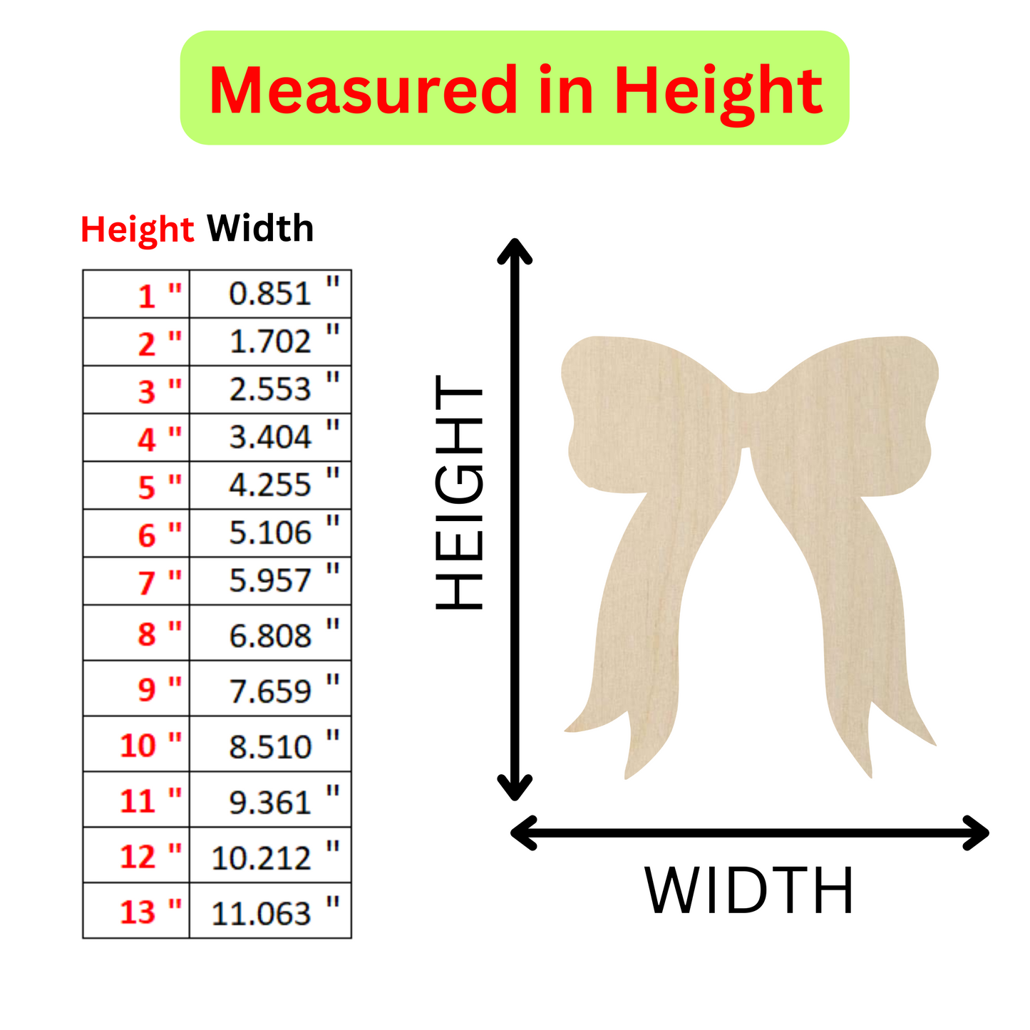 measurements for the height of a wooden bow