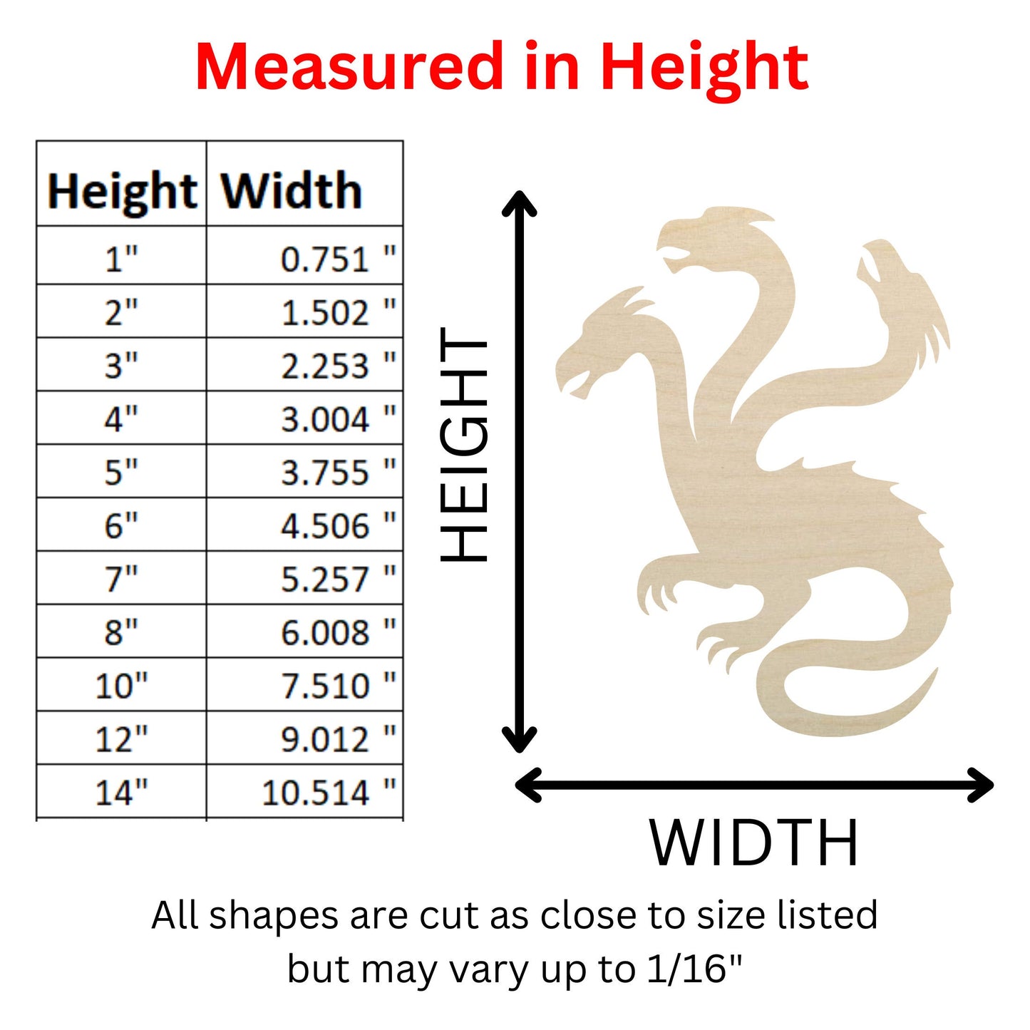 Wooden Hydra Dragon Shape | Mythical Cutout | Hydra Dragon Cutout | Wooden Blank Cutout | Laser Cut | Bulk Wholesale