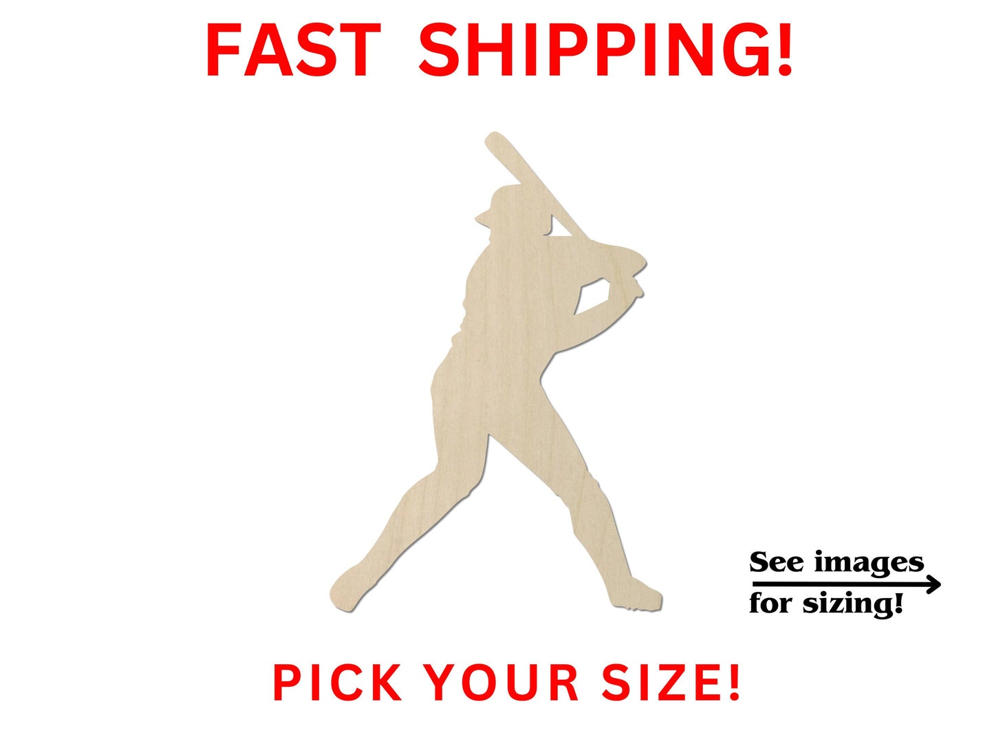 Wooden Baseball Player Shape | Baseball Player Cutout | Craft Supplies | Bulk Wholesale | Laser Cut