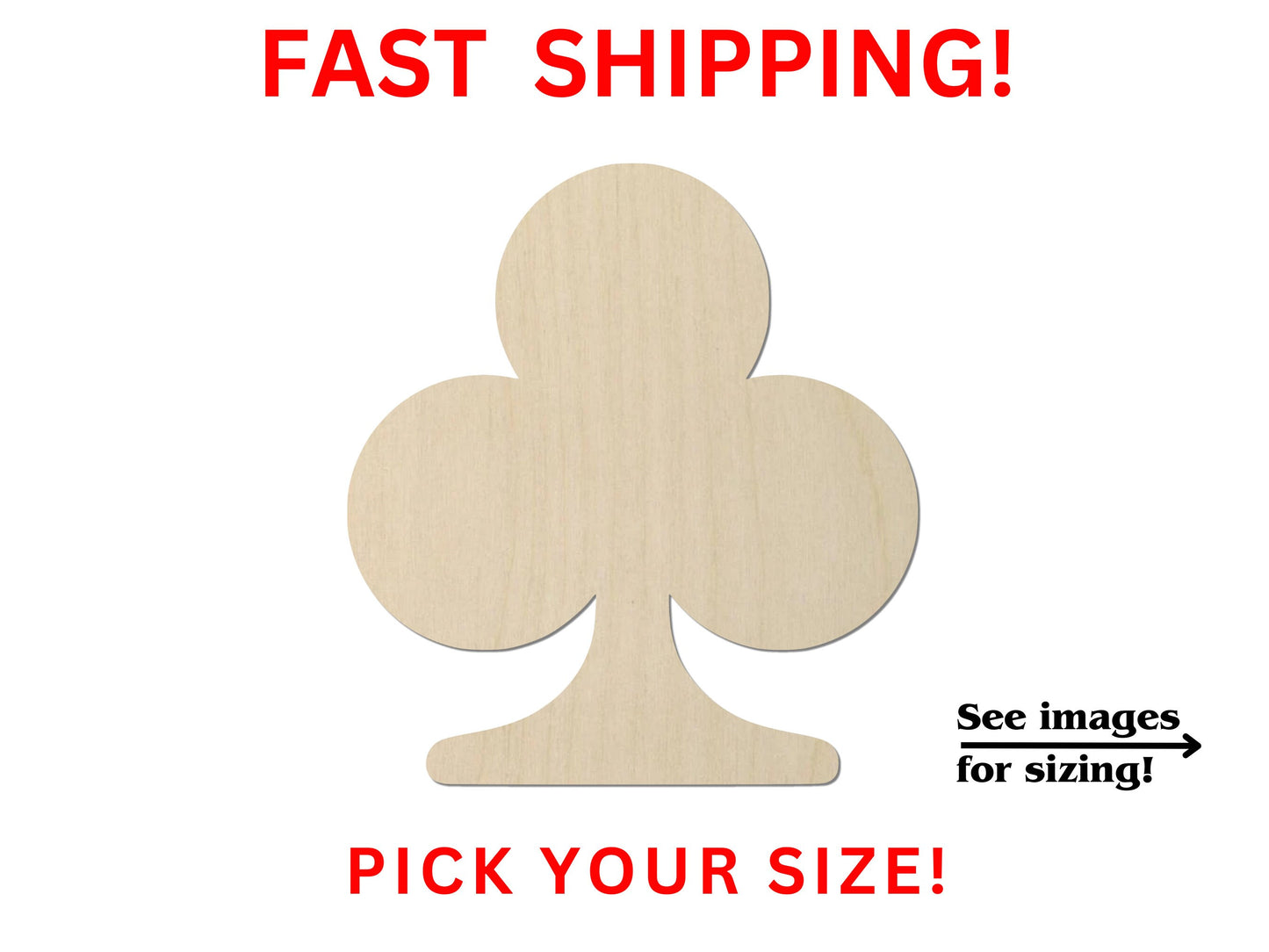 Unfinished Wooden Clover Blank | Playing Card Club Wood Cutout Shape | Laser Cut Blanks | DIY Craft Blanks