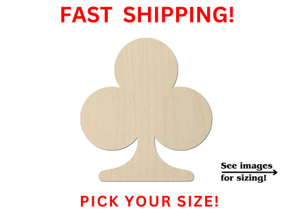 Unfinished Wooden Clover Blank | Playing Card Club Wood Cutout Shape | Laser Cut Blanks | DIY Craft Blanks