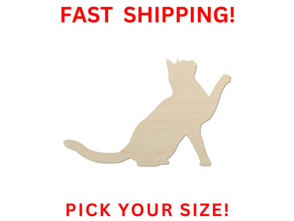 Unfinished Wooden Cat Shape 23 | Cat Blank Cutout | Craft Supplies | Bulk Cat