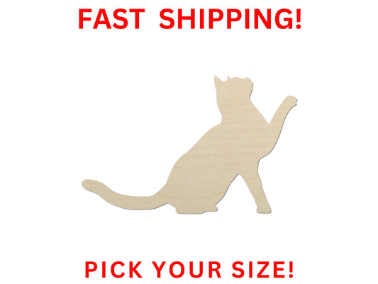 Unfinished Wooden Cat Shape 23 | Cat Blank Cutout | Craft Supplies | Bulk Cat