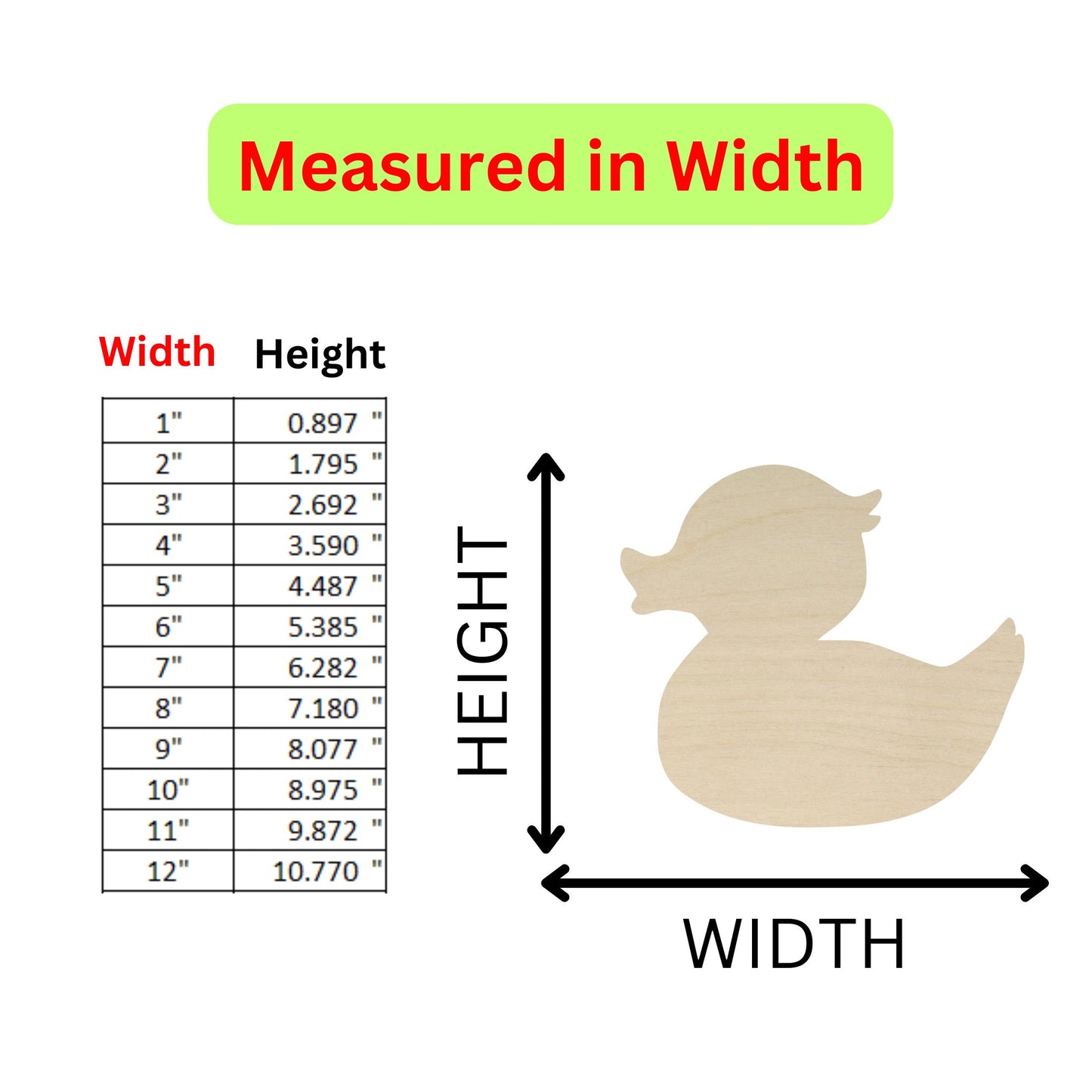 a wooden duck is shown with a height chart