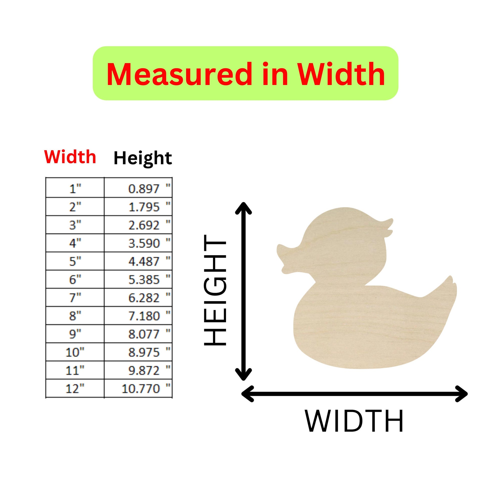 a wooden duck is shown with a height chart