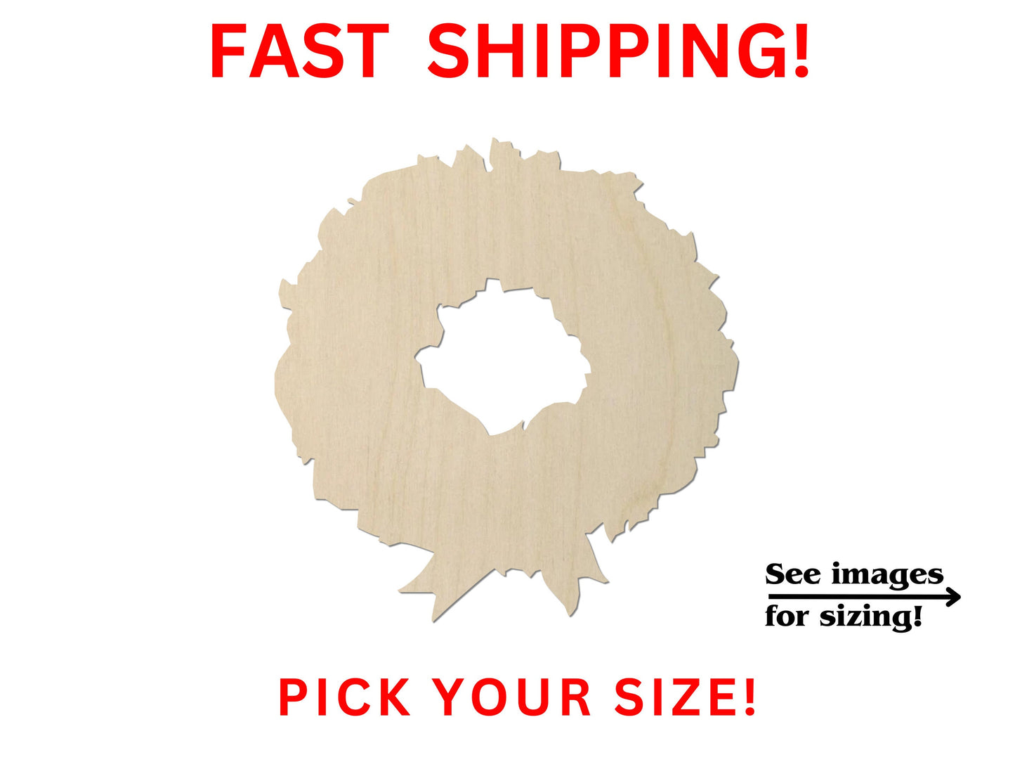 Unfinished Wooden Wreath Shape 02 | Christmas Wreath Wood Cutout Shape | Laser Cut Blanks | Unfinished | DIY Craft Blanks