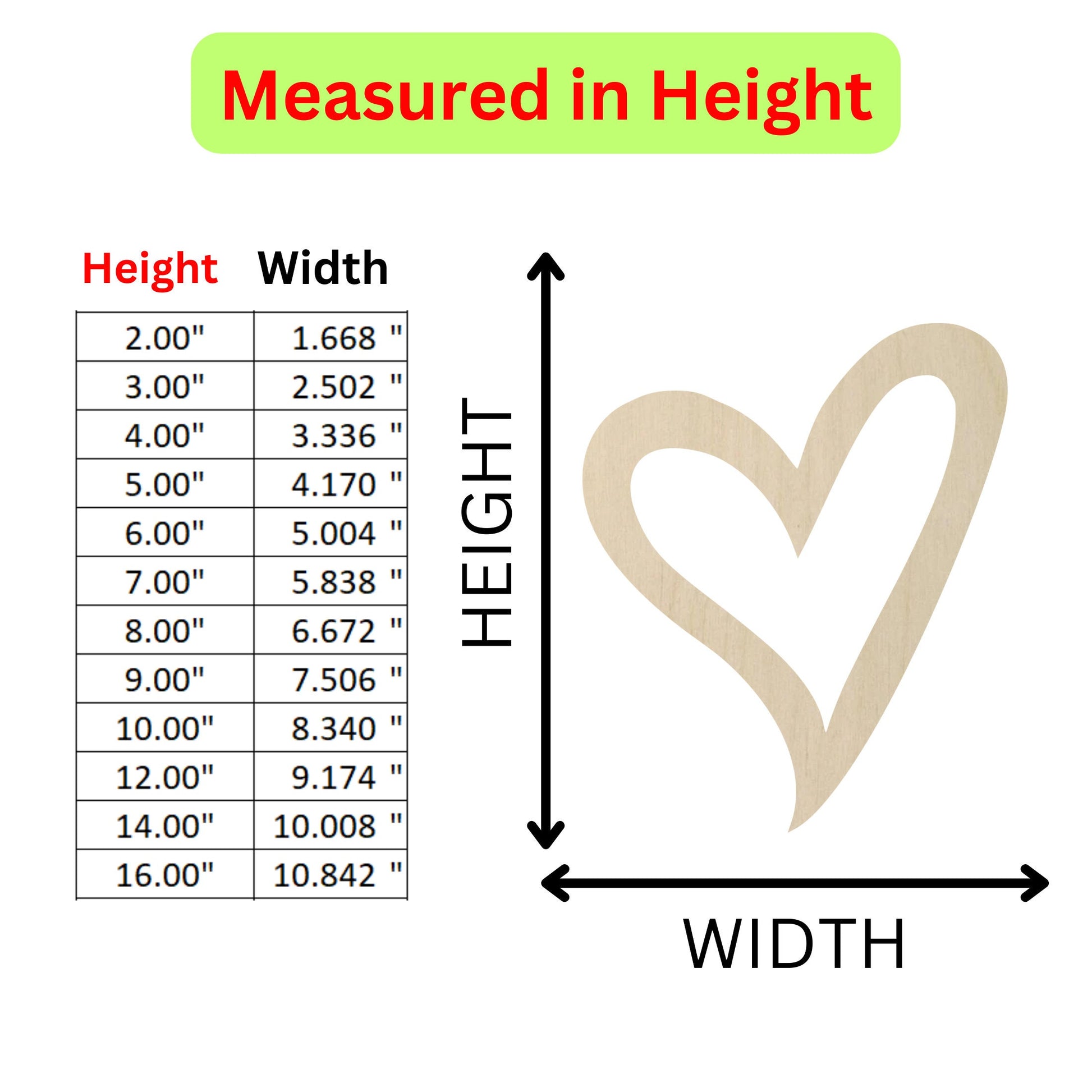 the height of a wooden heart with measurements