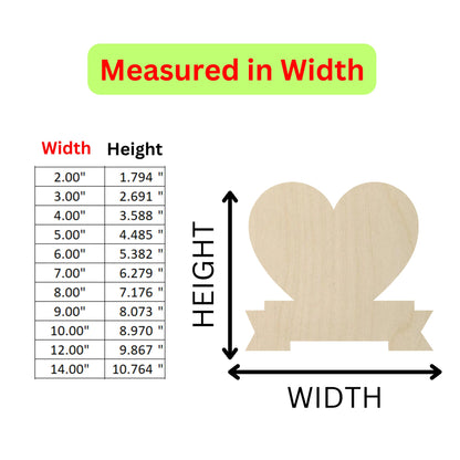 Unfinished Wooden Heart with Banner Shape | Valentines - Love | Heart Blank Cutout | Craft Supplies | Laser Cut