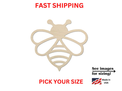 a wooden cutout of a bee with the words fast shipping