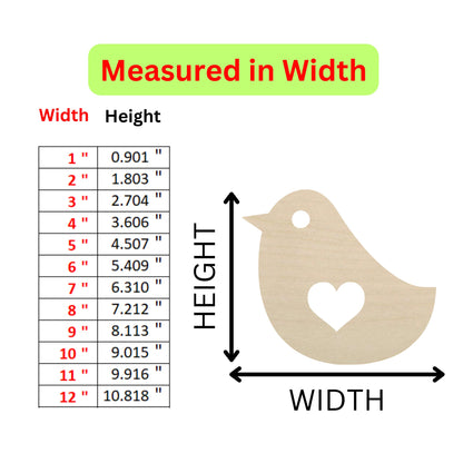 a wooden bird with a heart cut out of it