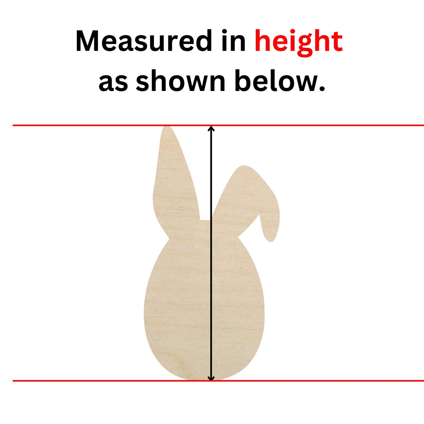 a wooden cutout of a bunny with a measuring line