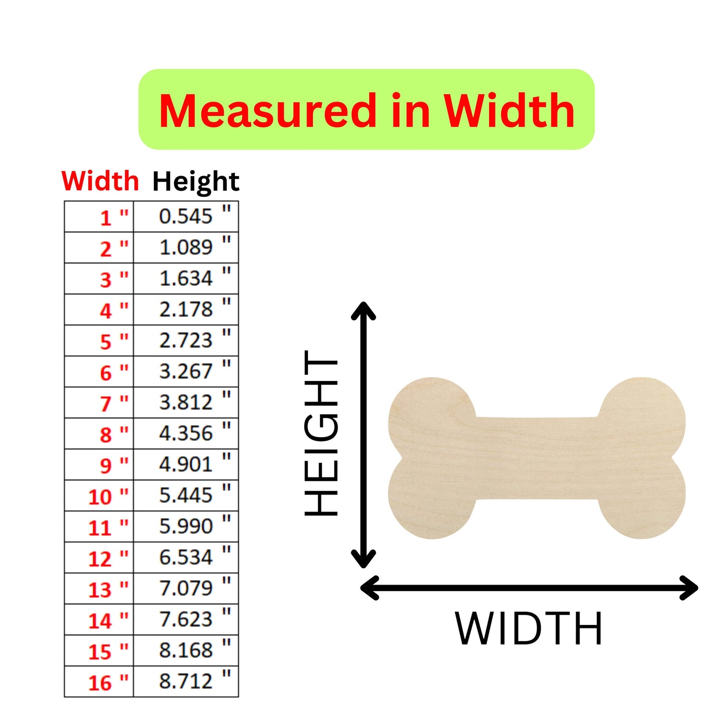 the measurements of a wooden bone for a dog