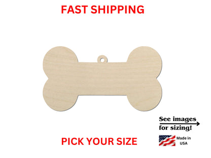 a wooden dog bone shaped tag with the words fast shipping on it