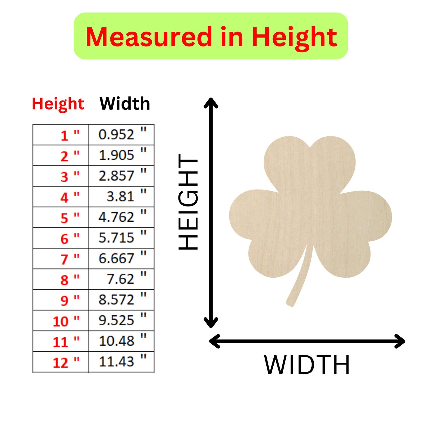 the height of a wooden shamrock with measurements