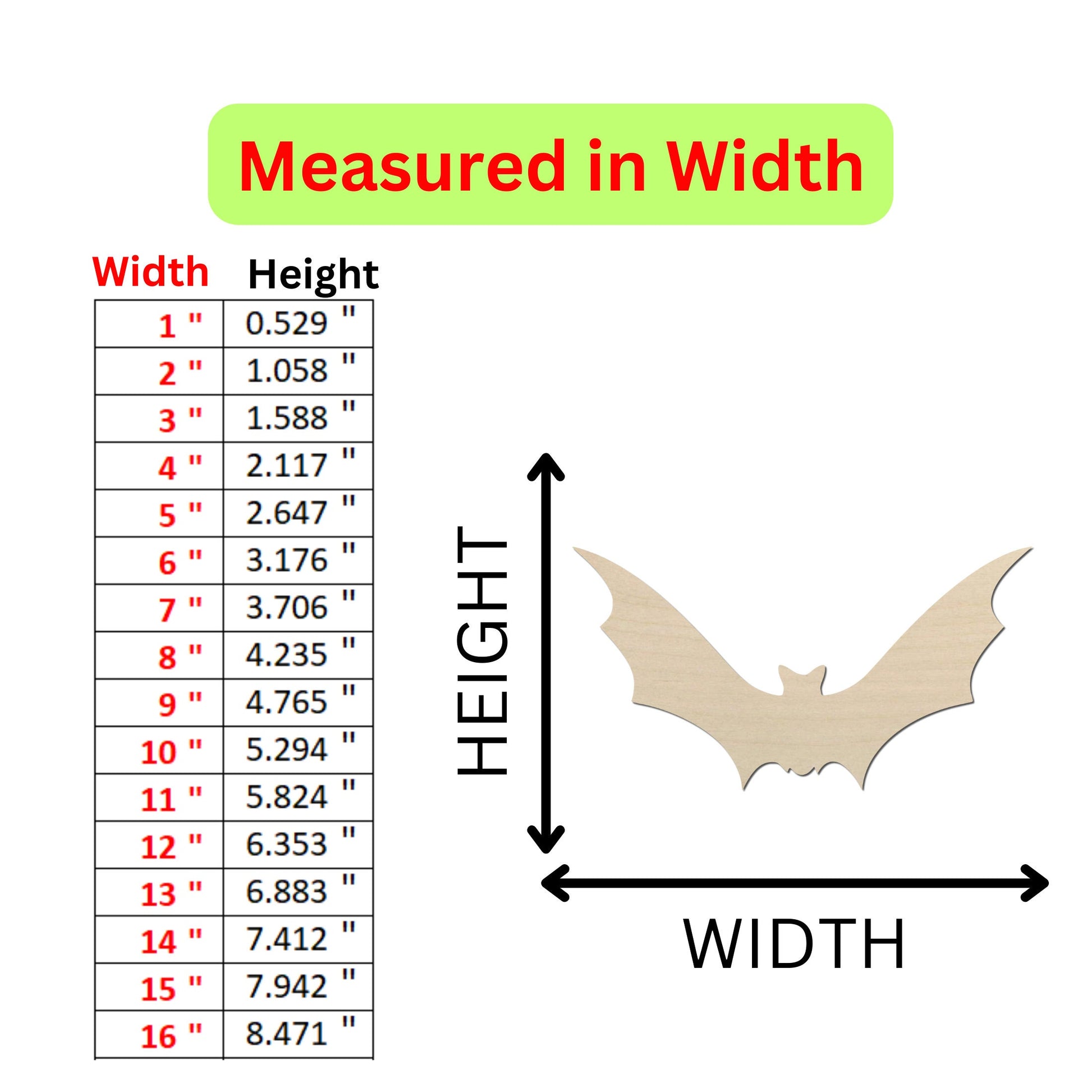 a height chart for a bat with measurements