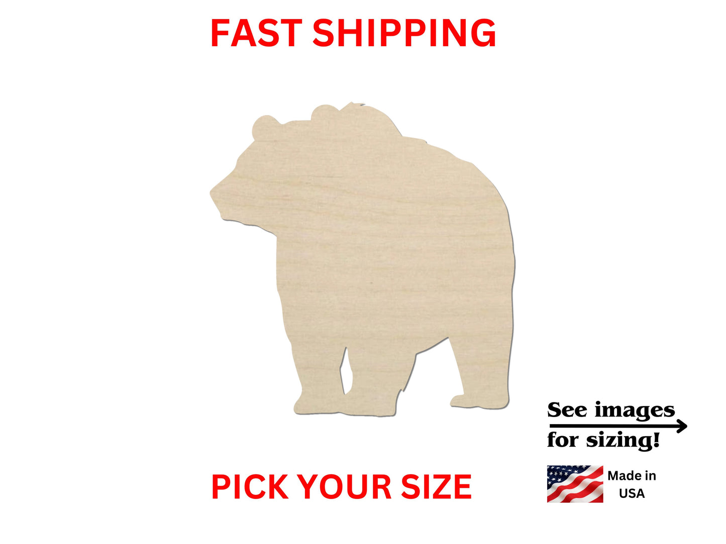 a wooden cutout of a bear on a white background