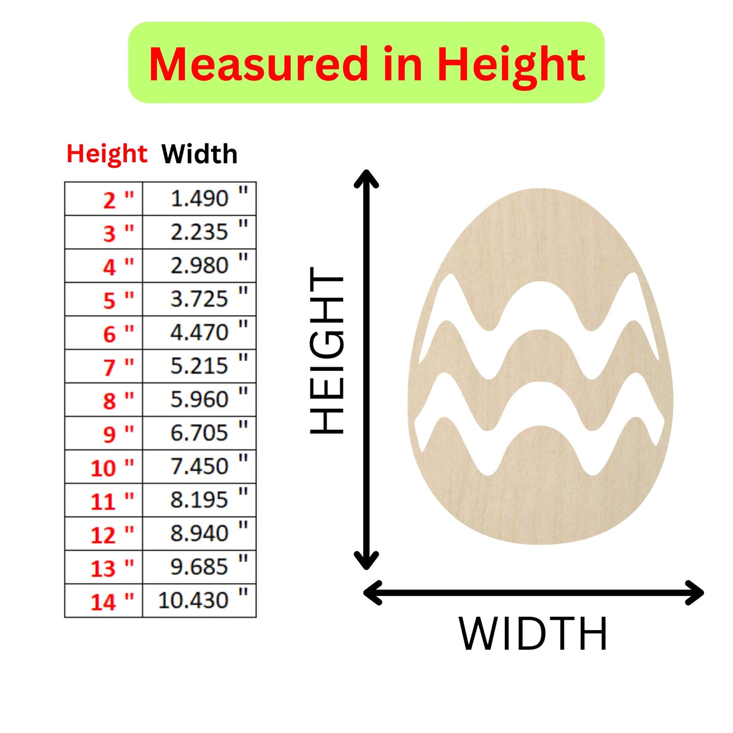 the height of a wooden egg with measurements