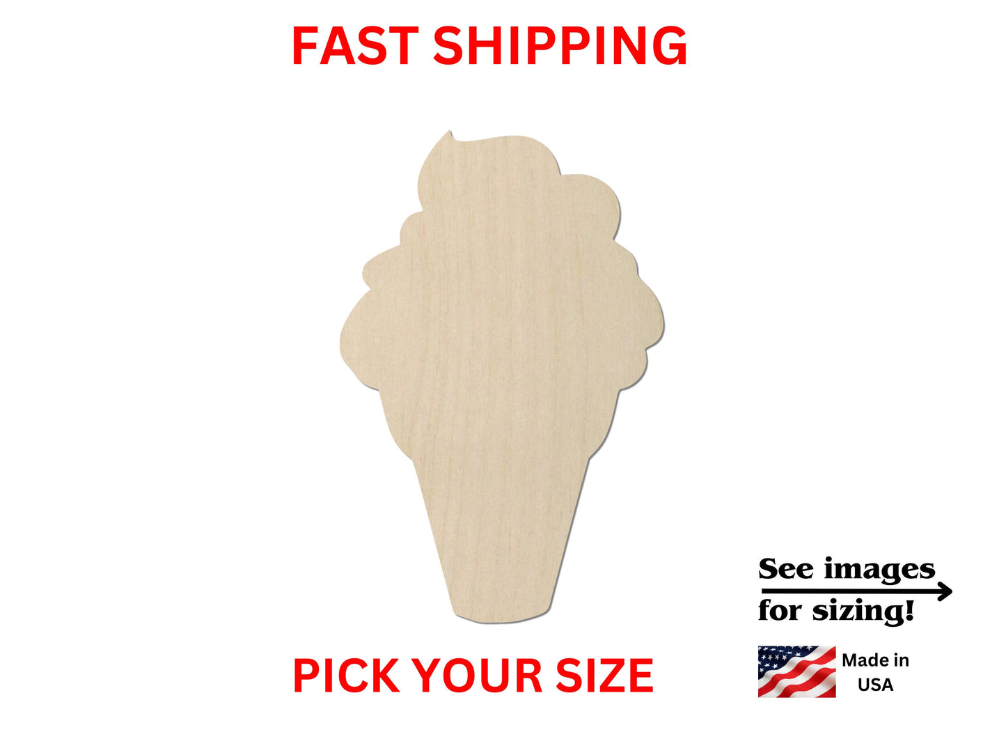 a wooden cutout of an ice cream cone