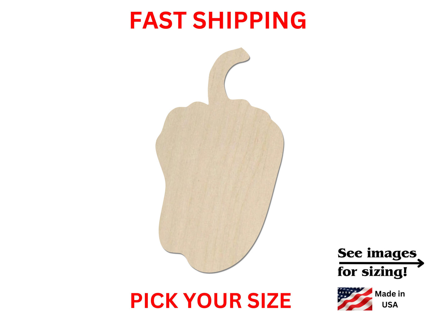 Unfinished Wooden Bell Pepper Shape 02 | Unfinished Wood Pepper Shape | Spring Planting Vegetable Fruit Food