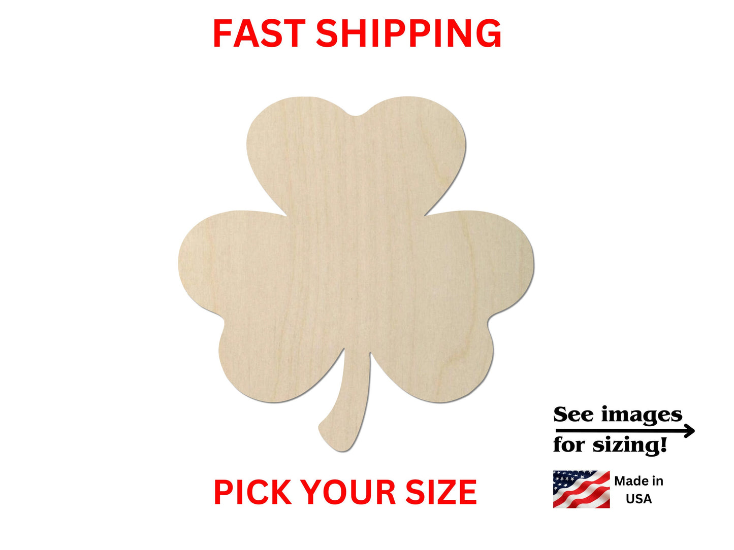 Unfinished Wooden Clover Shape |  3 Leaf Shamrock Wood Cutout Shape | Laser Cut Blanks | Unfinished | DIY Craft Blanks | St. Patrick's Day