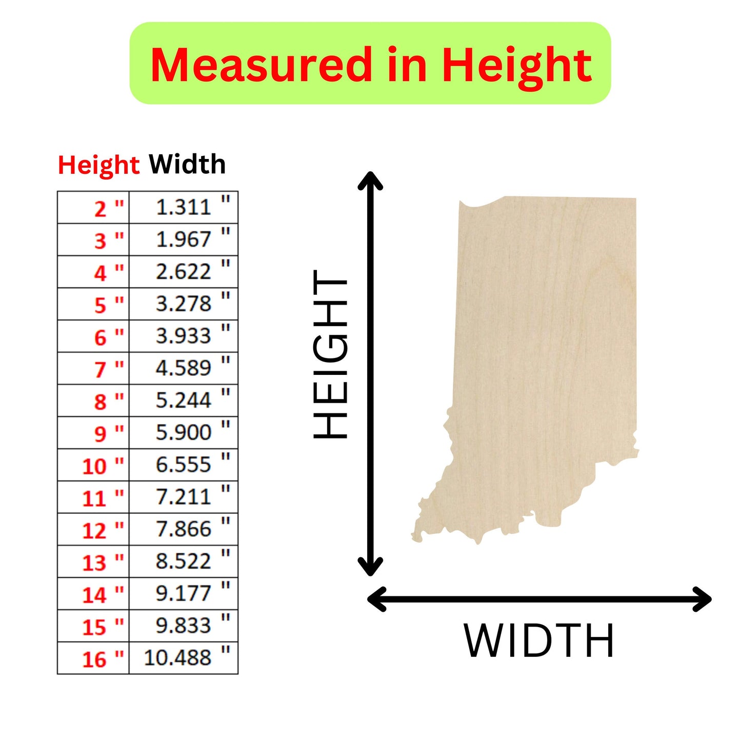 a wooden ruler with measurements for the height of the wood