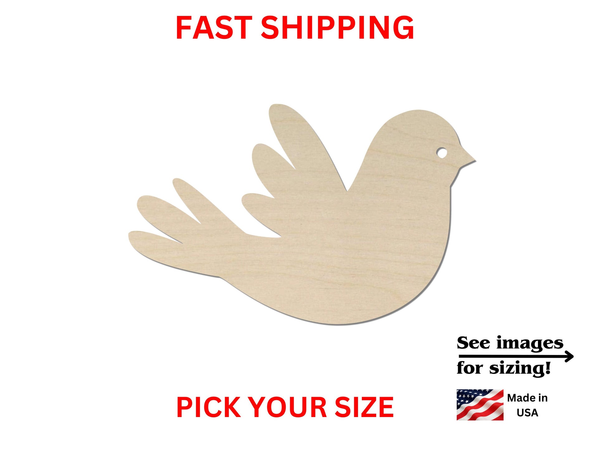 a picture of a white bird with the words fast shipping on it