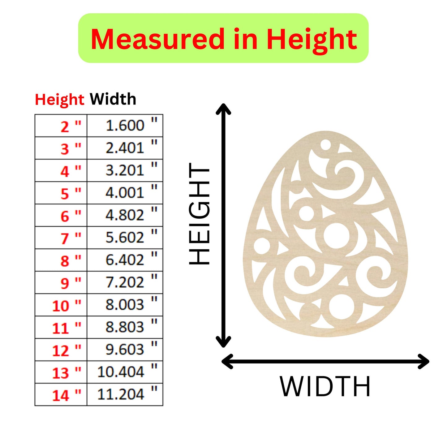 the height of a wooden egg with measurements