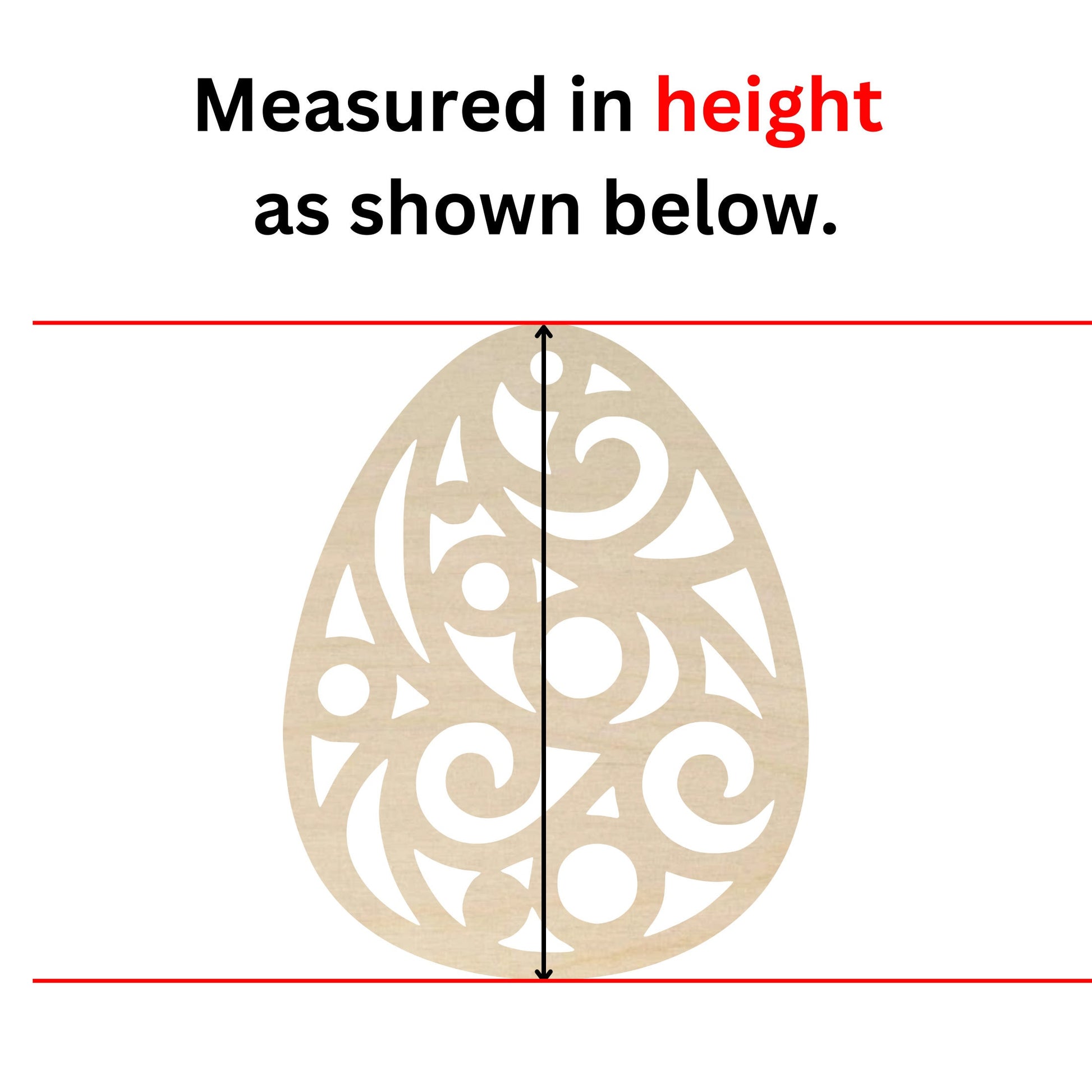 a wooden cutout of an easter egg with the measurements shown below