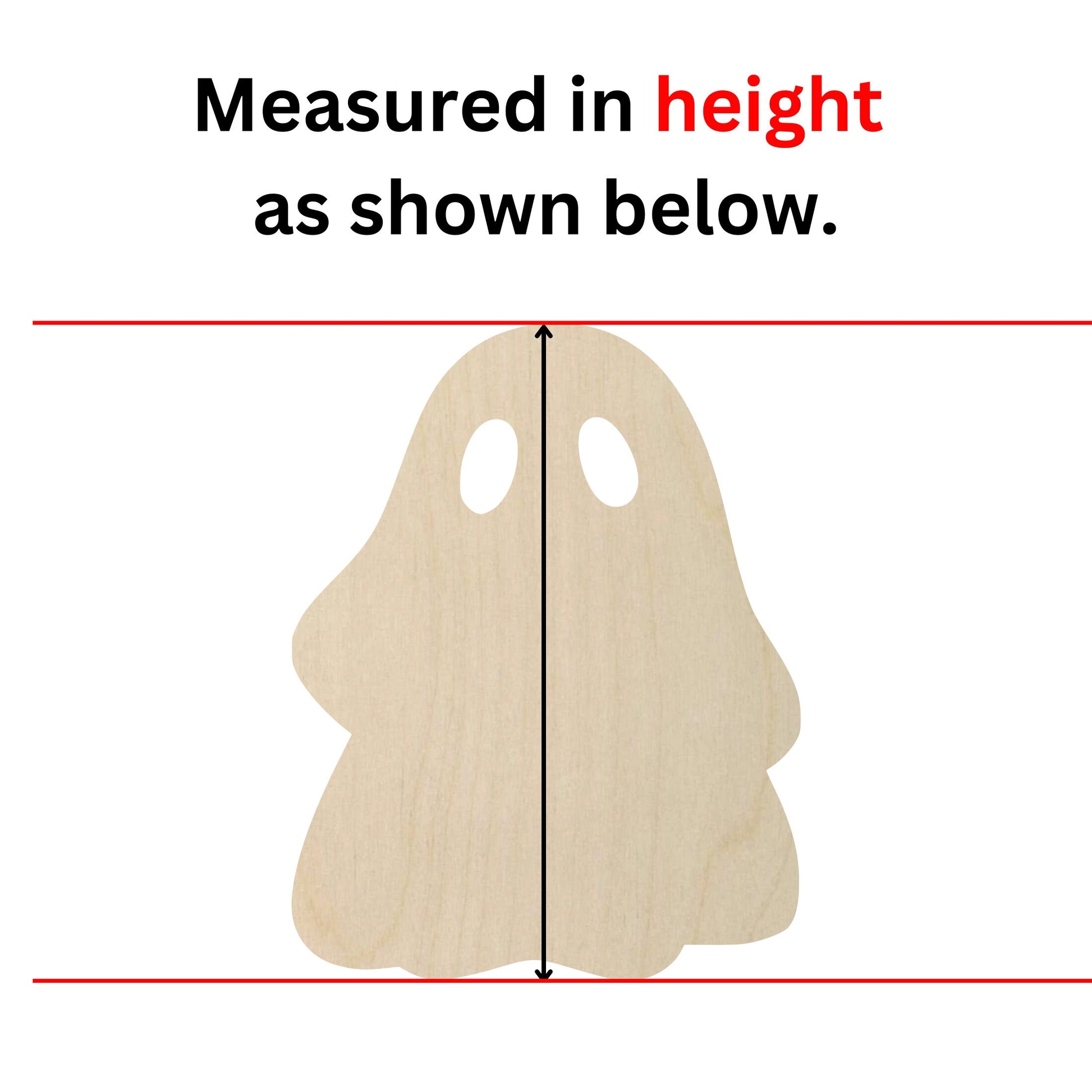 a wooden cutout of a ghost with measurements