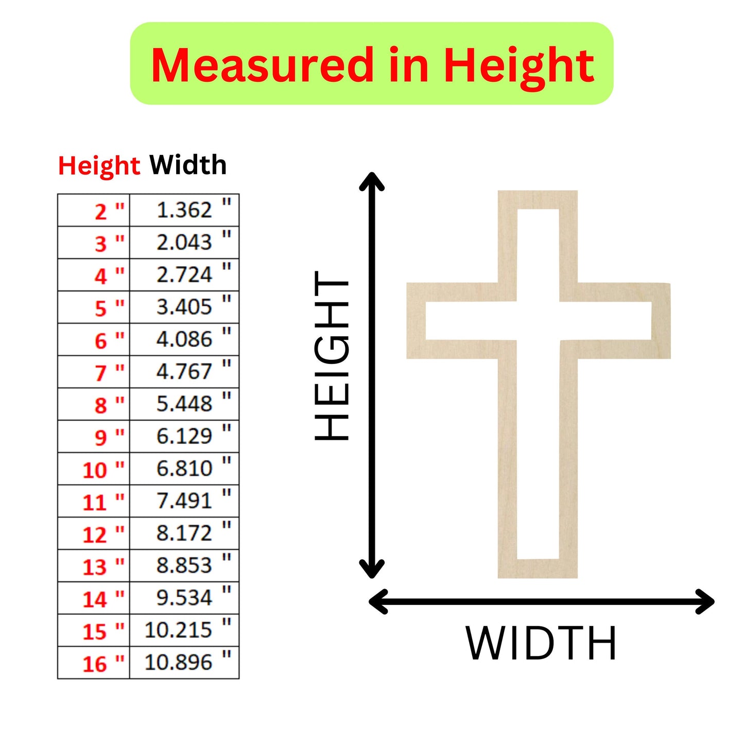 the height of a cross with measurements