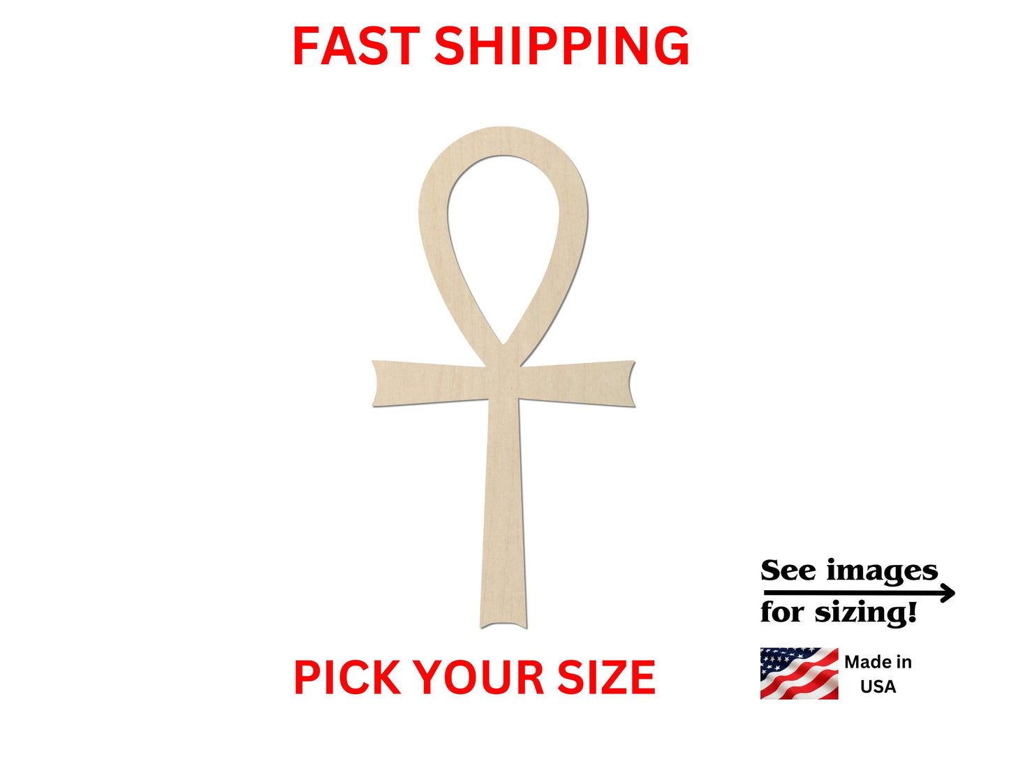 Unfinished Wooden Ankh Shape | Egyptian Ankh Pharoah Blank Cut Out | Craft Supplies | Crafting Blanks | Bulk Wholesale