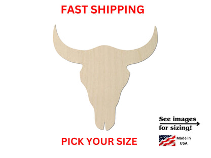 Unfinished Wooden Bull Skull Shape | Bull Skull Wood Cutout Shape | Laser Cut Blanks | DIY Craft Blanks | Crafting Supplies | Bulk Wholesale