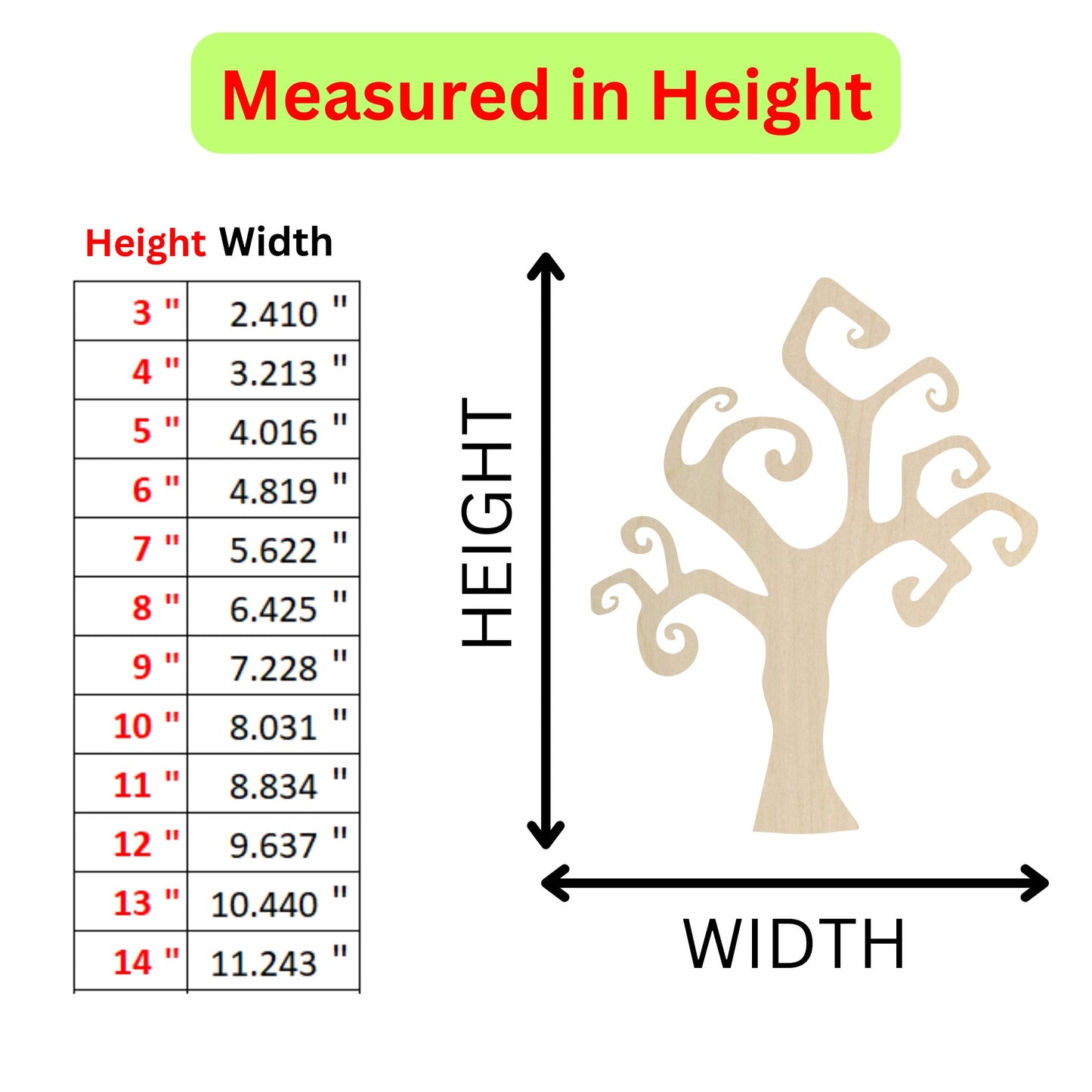 a height chart for a tree with measurements