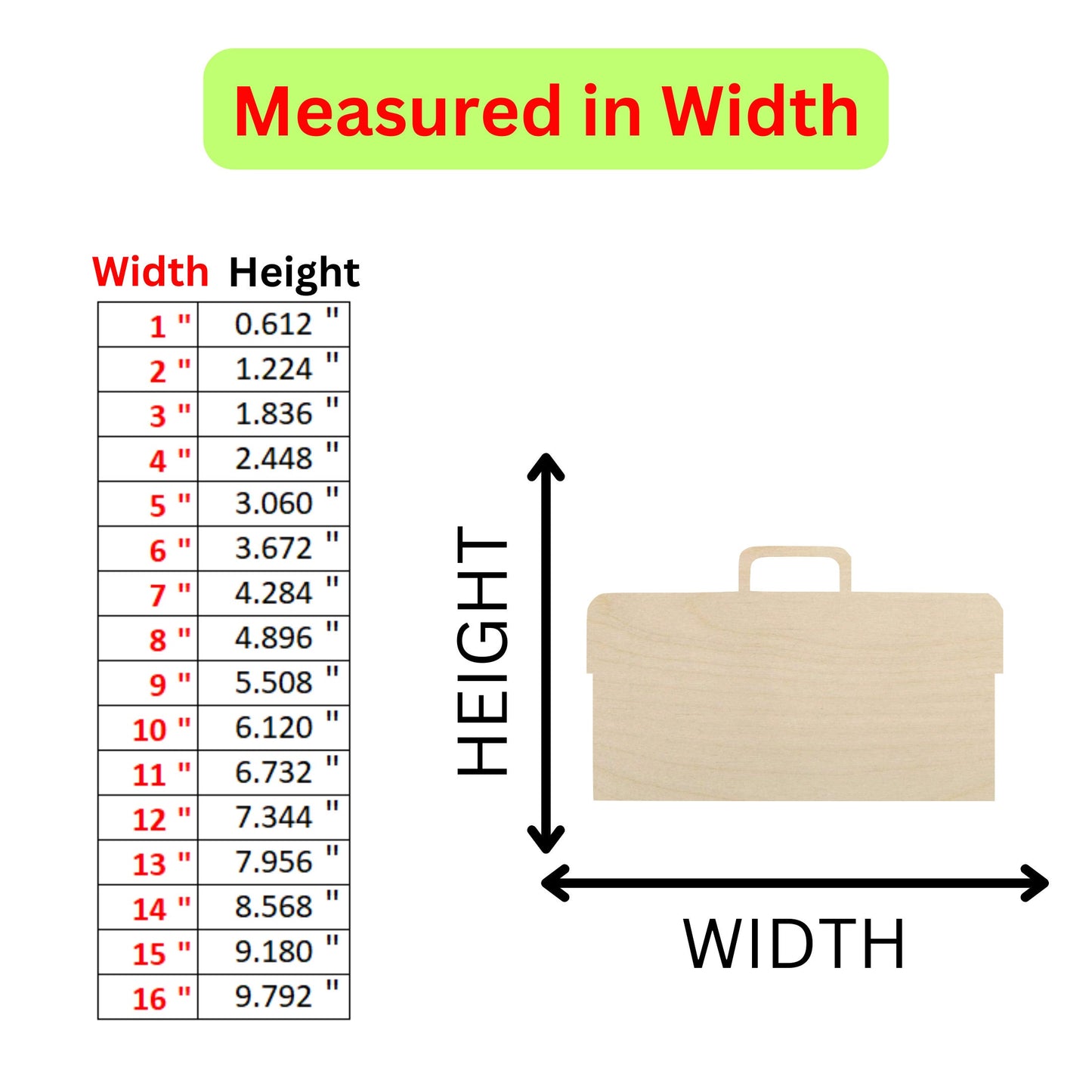 a measurements chart for a wooden briefcase