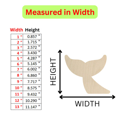 a wooden whale tail measurements chart for a wooden whale tail