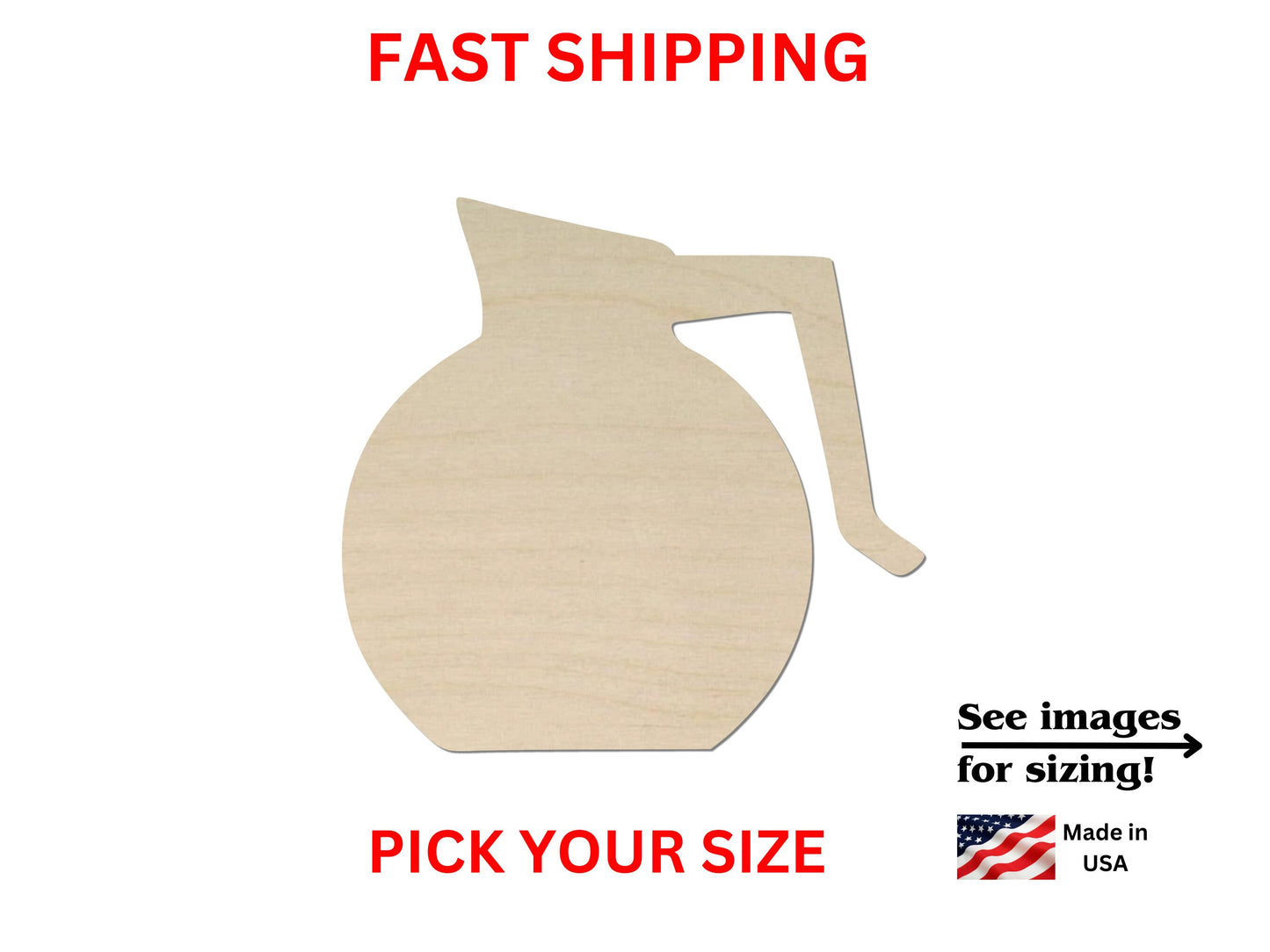 a wooden cutout of a vase with the words fast shipping on it