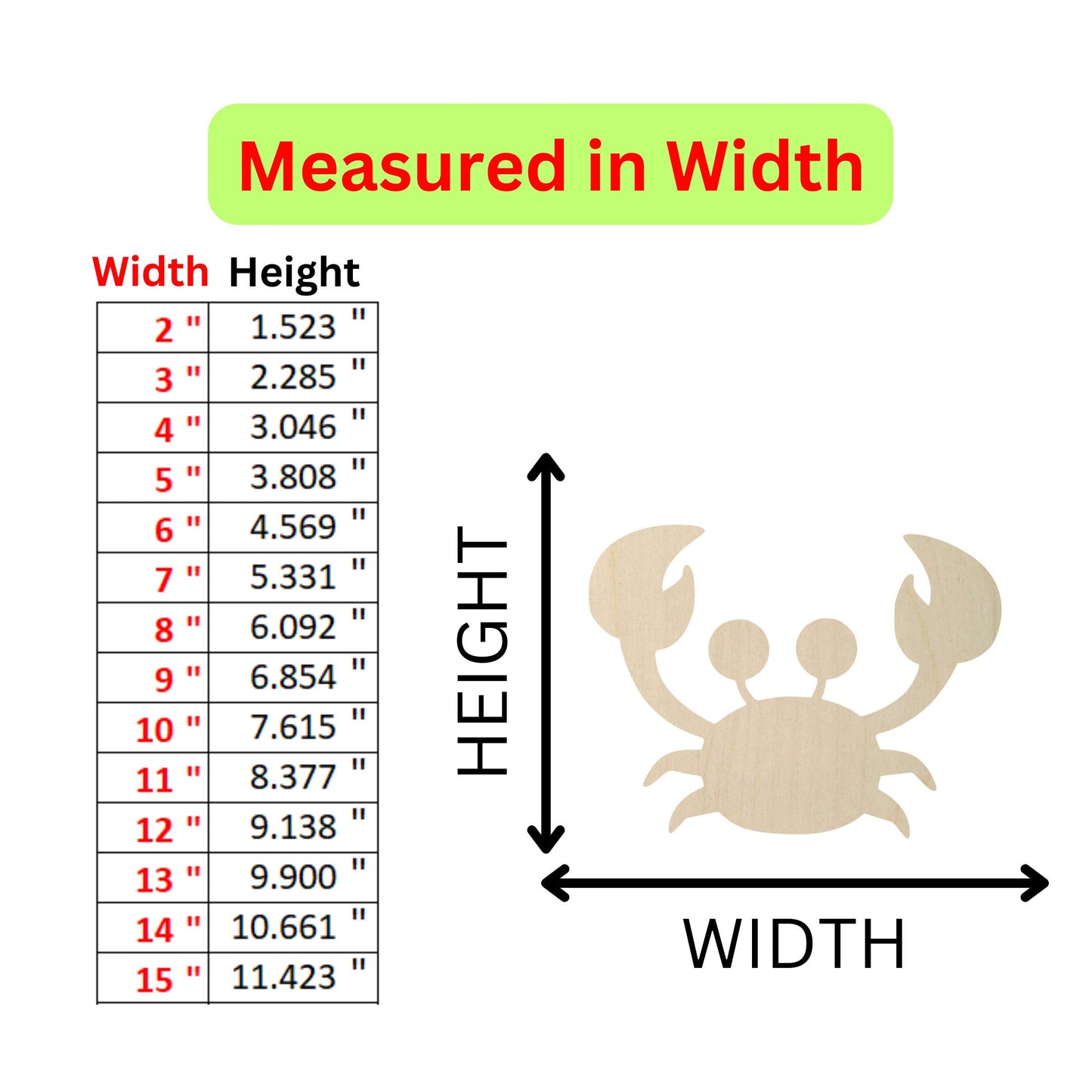 a picture of a crab with measurements