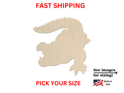 a wooden cutout of a crocodile with the words fast shipping