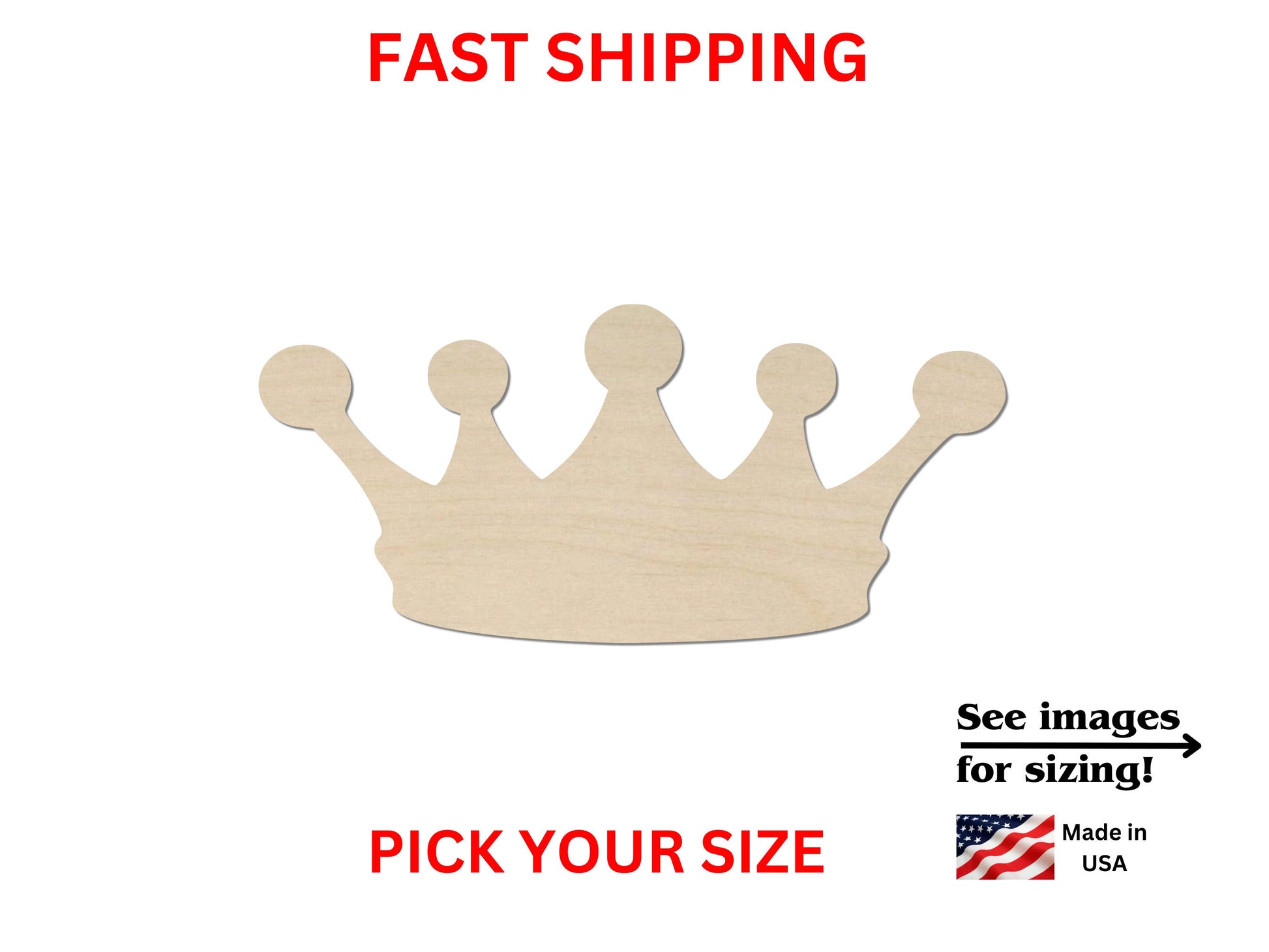 a wooden cutout of a crown on a white background