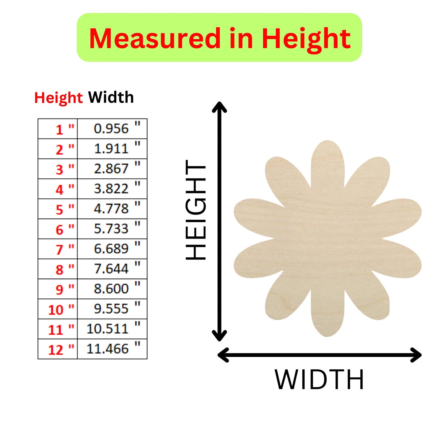 the height of a wooden flower with measurements